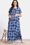 Coucou Maternity Woven Full Length Nightdress With Front Zipper And Discreet Feeding - Classic Blue — thumbnail 2